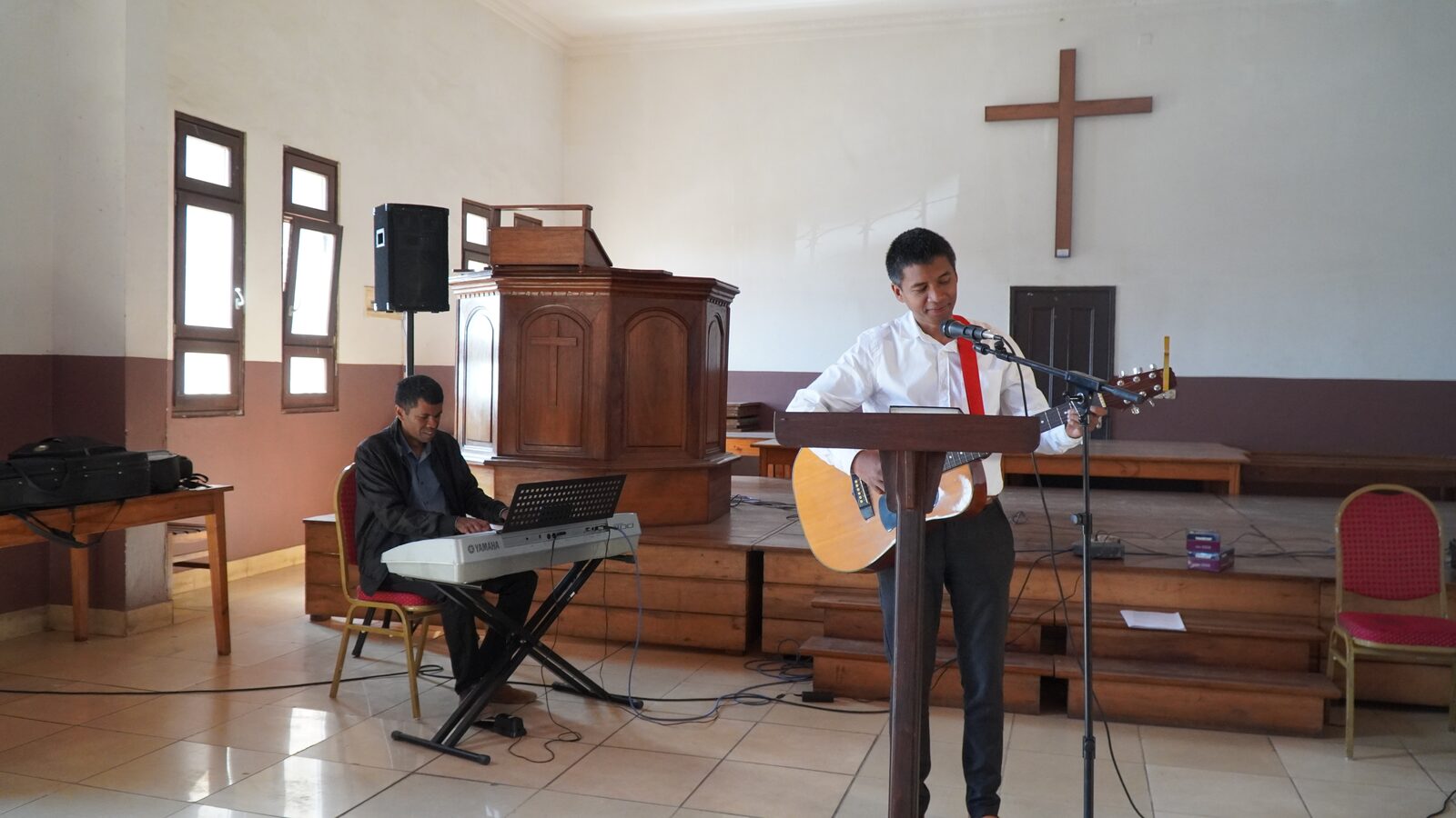 Sunday worship — guitar and keyboard at ECA